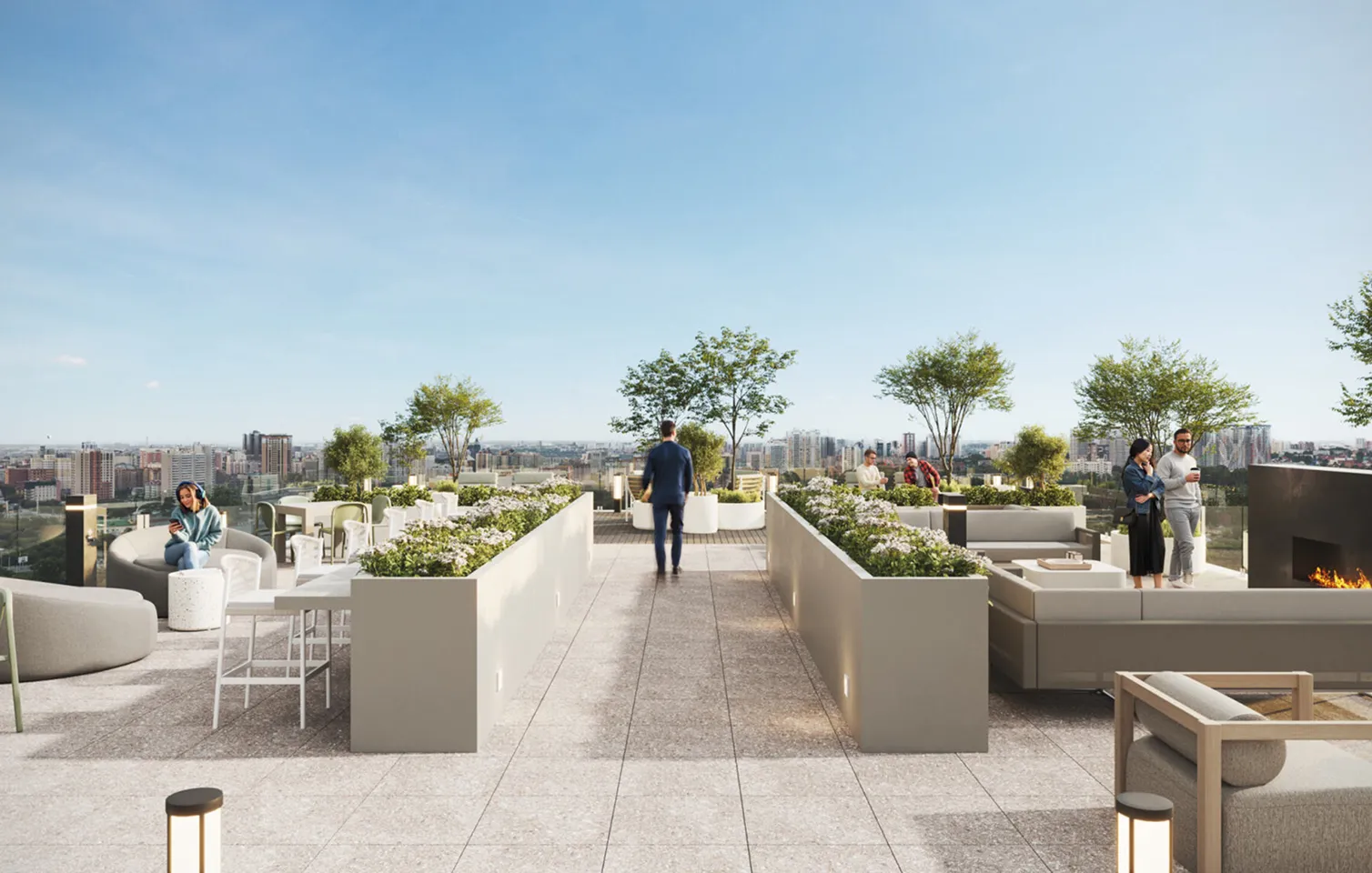Sky Deck Outdoor Lounges and Fireplace